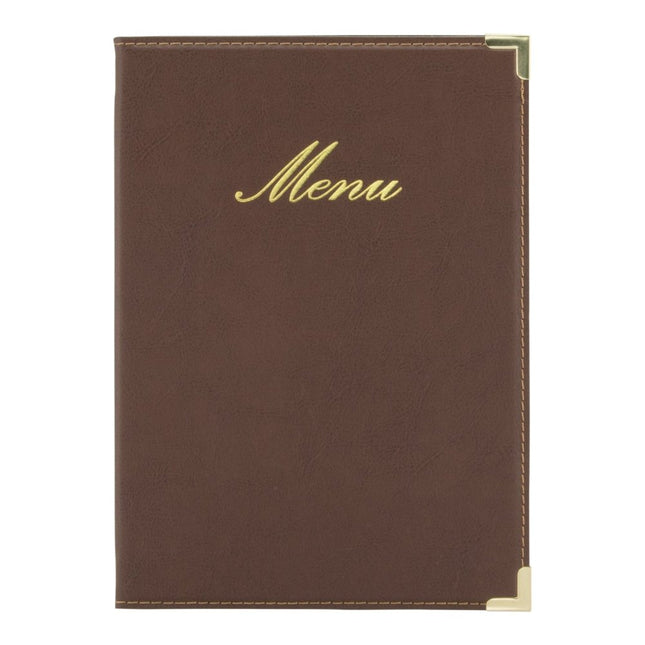 Securit Classic Brown Leather Menu Holder 25x18cm Pack Of 10 Includes A5 Inserts - hospitality