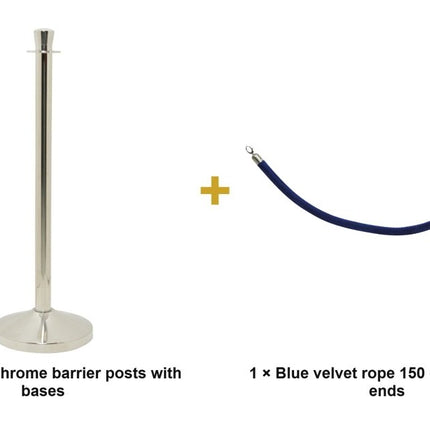Securit® Classic Chrome Entrance Barrier Set – 2 Posts & Bases + Blue Velvet Rope | Hospitality Trade Pack - hospitality