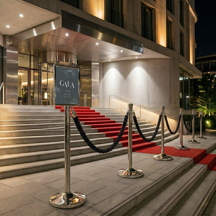 Securit® Classic Chrome Entrance Barrier Set – 2 Posts & Bases + Blue Velvet Rope | Hospitality Trade Pack - hospitality