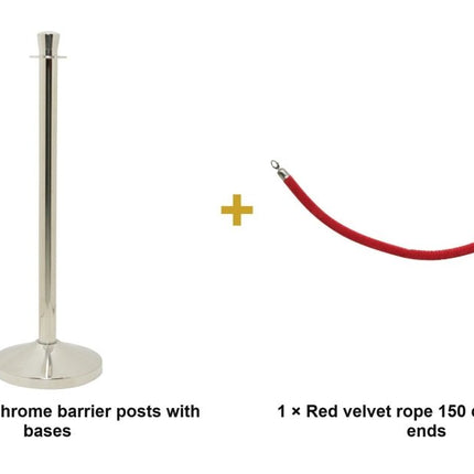 Securit® Classic Chrome Entrance Barrier Set – 2 Posts & Bases + Red Velvet Rope | Hospitality Trade Pack - hospitality
