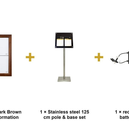 Securit® Classic Dark Brown 4A4 LED Information Display Set – Display + Pole & Base + Battery | Hospitality Trade Pack - hospitality