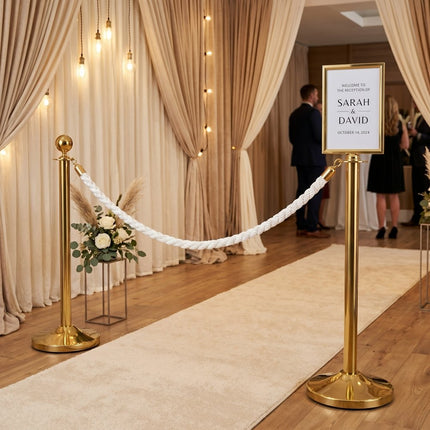 Securit® Classic Gold Entrance Barrier Set – 2 Posts & Bases + Black Braided Rope | Hospitality Trade Pack - hospitality