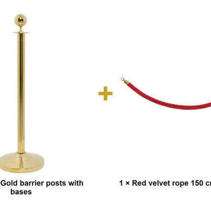 Securit® Classic Gold Entrance Barrier Set – 2 Posts & Bases + Red Velvet Rope | Hospitality Trade Pack - hospitality