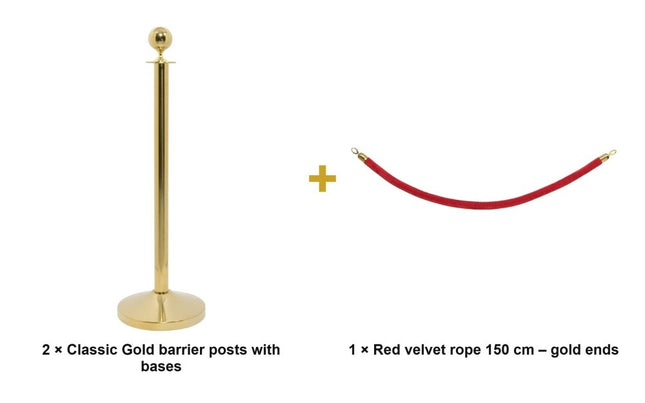 Securit® Classic Gold Entrance Barrier Set – 2 Posts & Bases + Red Velvet Rope | Hospitality Trade Pack - hospitality