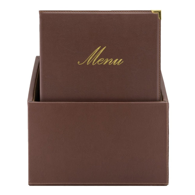 Securit Classic Leather Style Menu Holders Brown Boxes 35x28x19,8cm Pack of 2 - hospitality