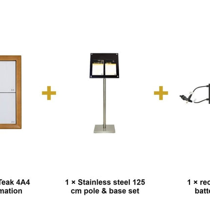 Securit® Classic Teak 4A4 LED Information Display Set – Display + Pole & Base + Battery | Hospitality Trade Pack - hospitality