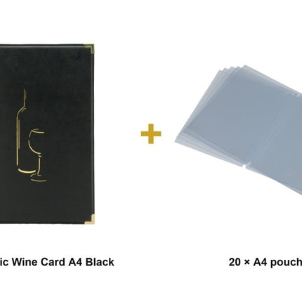 Securit® Classic Wine Card A4 Black Menu Set – 10 Menu Holders + 20 Extra Pouches | Hospitality Trade Pack - hospitality