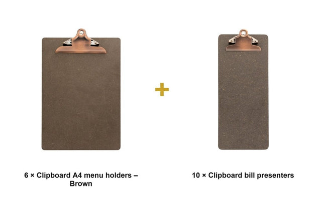 Securit® Clipboard A4 Brown Front-of-House Set – 6 Menu Holders + 10 Bill Presenters | Hospitality Trade Pack - hospitality