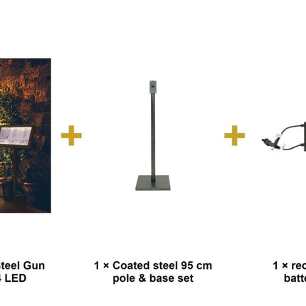 Securit® Coated Steel Gun Grey 3A4 LED Information Display Set – Display + Pole & Base + Battery | Hospitality Trade Pack - hospitality