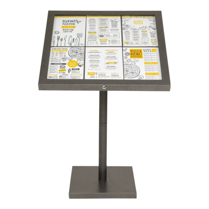 Securit® Coated Steel Gun Grey 6A4 LED Information Display Set – Display + Pole & Base + Battery | Hospitality Trade Pack - hospitality
