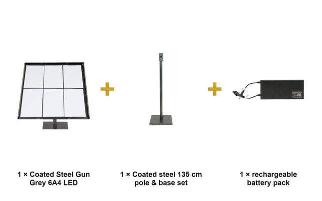 Securit® Coated Steel Gun Grey 6A4 LED Information Display Set – Display + Pole & Base + Battery | Hospitality Trade Pack - hospitality