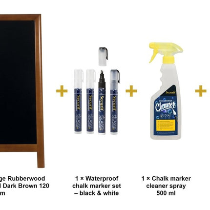 Securit® Deluxe Large Rubberwood Pavement Board Dark Brown 120 cm Chalkboard Set – Board + Waterproof Markers + Cleaner | Hospitality Trade Pack - hospitality
