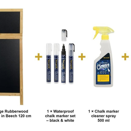 Securit® Deluxe Large Rubberwood Pavement Board in Beech 120 cm Chalkboard Set – Board + Waterproof Markers + Cleaner | Hospitality Trade Pack - hospitality