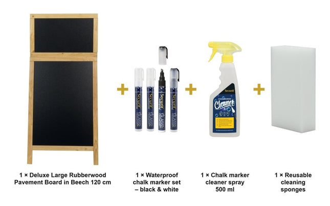 Securit® Deluxe Large Rubberwood Pavement Board in Beech 120 cm Chalkboard Set – Board + Waterproof Markers + Cleaner | Hospitality Trade Pack - hospitality