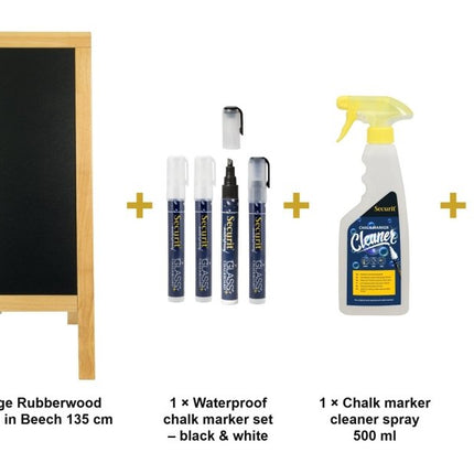 Securit® Deluxe Large Rubberwood Pavement Board in Beech 135 cm Chalkboard Set – Board + Waterproof Markers + Cleaner | Hospitality Trade Pack - hospitality