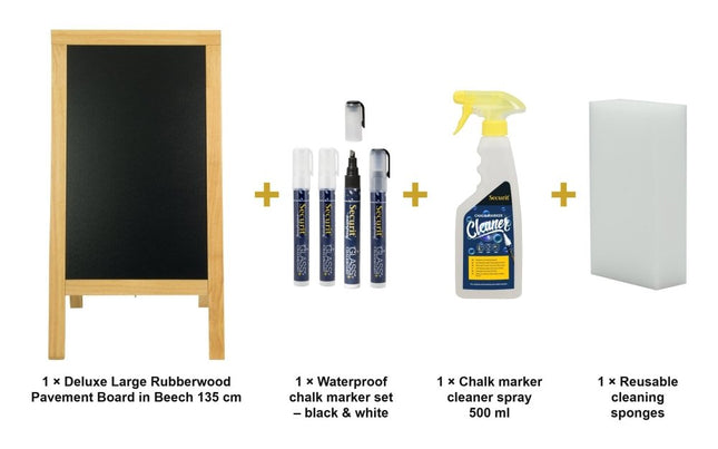 Securit® Deluxe Large Rubberwood Pavement Board in Beech 135 cm Chalkboard Set – Board + Waterproof Markers + Cleaner | Hospitality Trade Pack - hospitality