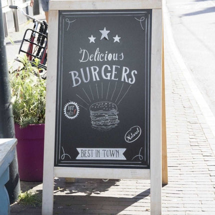 Securit® Deluxe Large Rubberwood Pavement Board in Beech 135 cm Chalkboard Set – Board + Waterproof Markers + Cleaner | Hospitality Trade Pack - hospitality