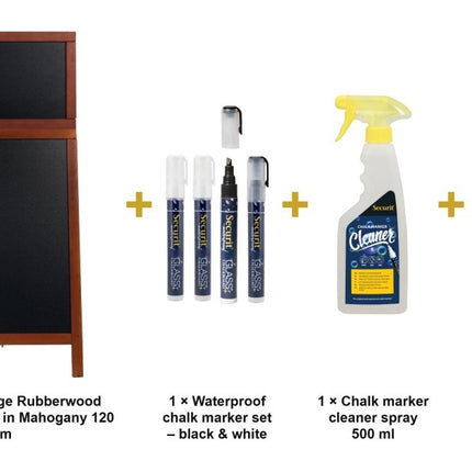 Securit® Deluxe Large Rubberwood Pavement Board in Mahogany 120 cm Chalkboard Set – Board + Waterproof Markers + Cleaner | Hospitality Trade Pack - hospitality
