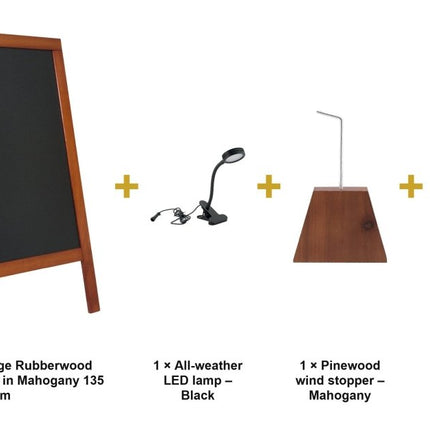 Securit® Deluxe Large Rubberwood Pavement Board in Mahogany 135 cm Lit Pavement Sign Set – Board + LED Lamp + Wind Stopper + Markers | Hospitality Trade Pack - hospitality