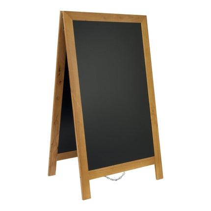 Securit® Deluxe Large Rubberwood Pavement Board in Teak 120 cm Chalkboard Set – Board + Waterproof Markers + Cleaner | Hospitality Trade Pack - hospitality