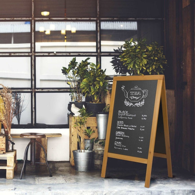 Securit® Deluxe Large Rubberwood Pavement Board in Teak 120 cm Chalkboard Set – Board + Waterproof Markers + Cleaner | Hospitality Trade Pack - hospitality