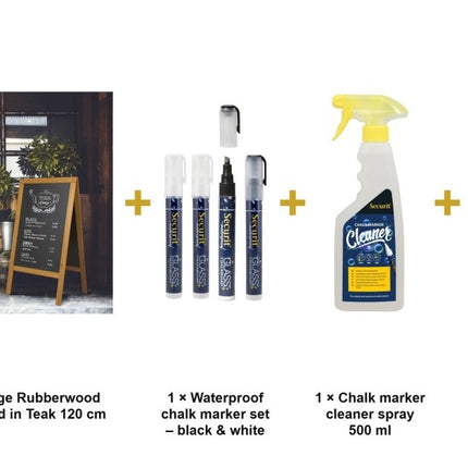 Securit® Deluxe Large Rubberwood Pavement Board in Teak 120 cm Chalkboard Set – Board + Waterproof Markers + Cleaner | Hospitality Trade Pack - hospitality