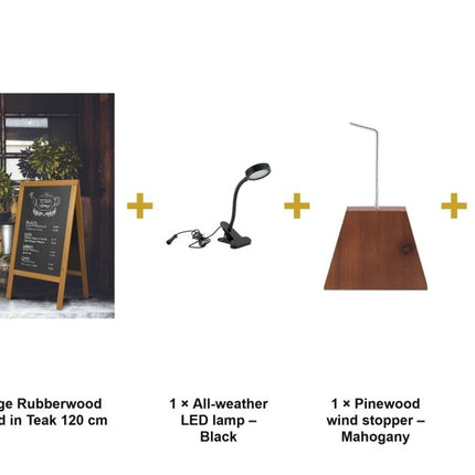 Securit® Deluxe Large Rubberwood Pavement Board in Teak 120 cm Lit Pavement Sign Set – Board + LED Lamp + Wind Stopper + Markers | Hospitality Trade Pack - hospitality