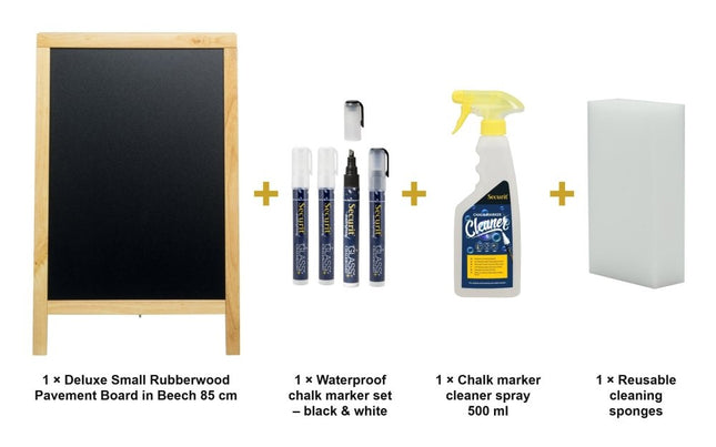 Securit® Deluxe Small Rubberwood Pavement Board in Beech 85 cm Chalkboard Set – Board + Waterproof Markers + Cleaner | Hospitality Trade Pack - hospitality