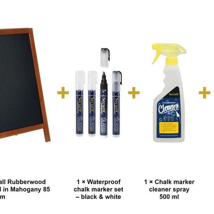 Securit® Deluxe Small Rubberwood Pavement Board in Mahogany 85 cm Chalkboard Set – Board + Waterproof Markers + Cleaner | Hospitality Trade Pack - hospitality