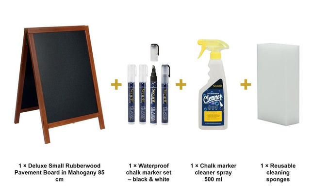 Securit® Deluxe Small Rubberwood Pavement Board in Mahogany 85 cm Chalkboard Set – Board + Waterproof Markers + Cleaner | Hospitality Trade Pack - hospitality