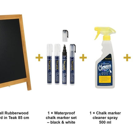 Securit® Deluxe Small Rubberwood Pavement Board in Teak 85 cm Chalkboard Set – Board + Waterproof Markers + Cleaner | Hospitality Trade Pack - hospitality