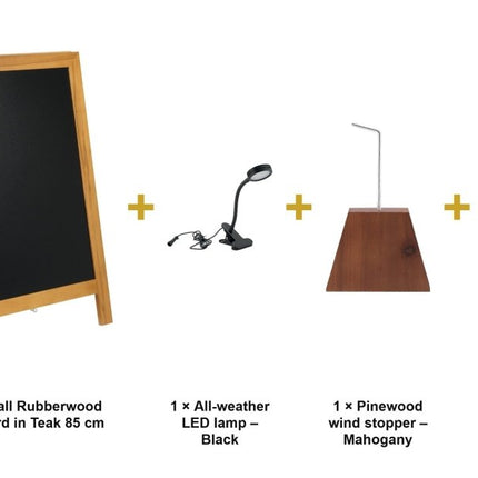 Securit® Deluxe Small Rubberwood Pavement Board in Teak 85 cm Lit Pavement Sign Set – Board + LED Lamp + Wind Stopper + Markers | Hospitality Trade Pack - hospitality