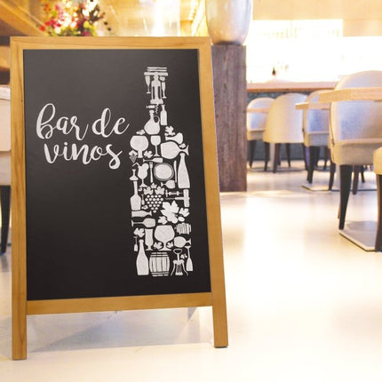 Securit® Deluxe Small Rubberwood Pavement Board in Teak 85 cm Lit Pavement Sign Set – Board + LED Lamp + Wind Stopper + Markers | Hospitality Trade Pack - hospitality