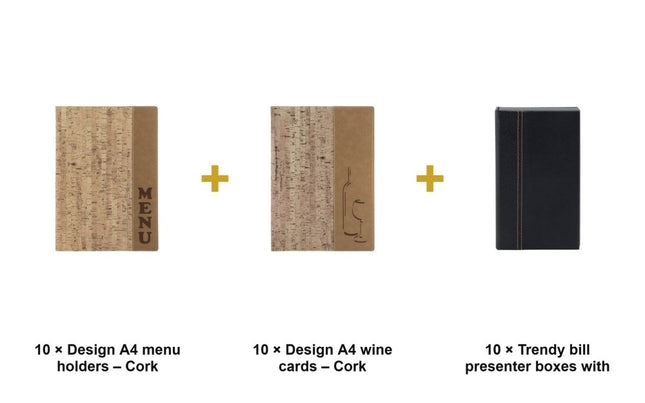 Securit® Design A4 Cork Menu Suite – 10 Menu Holders + 10 Wine Cards + 10 Bill Presenter Boxes | Hospitality Trade Pack - hospitality