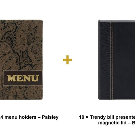 Securit® Design A4 Paisley Front-of-House Set – 10 Menu Holders + 10 Bill Presenter Boxes | Hospitality Trade Pack - hospitality