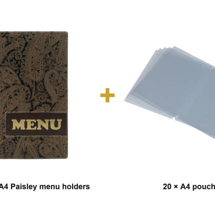 Securit® Design A4 Paisley Menu Set – 10 Menu Holders + 20 Extra Pouches | Hospitality Trade Pack - hospitality
