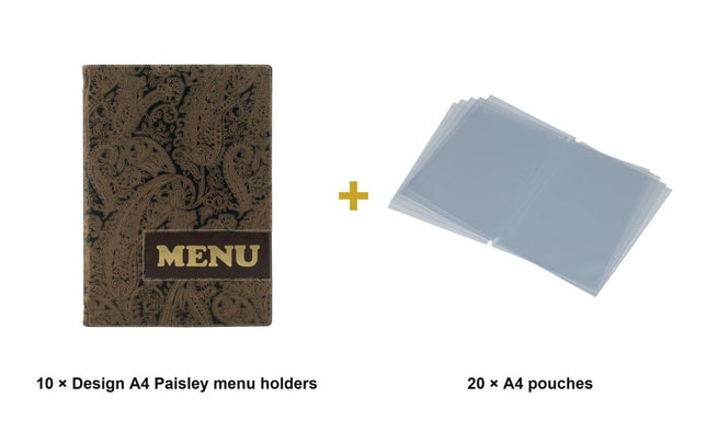 Securit® Design A4 Paisley Menu Set – 10 Menu Holders + 20 Extra Pouches | Hospitality Trade Pack - hospitality