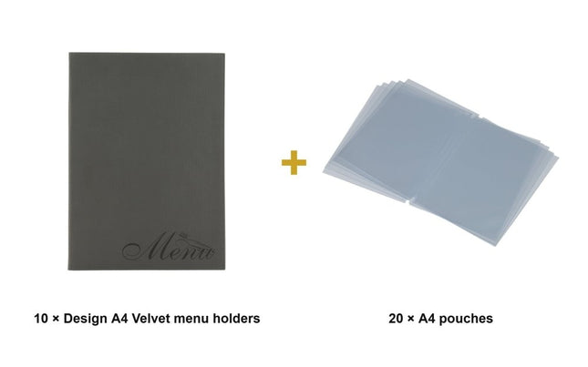 Securit® Design A4 Velvet Menu Set – 10 Menu Holders + 20 Extra Pouches | Hospitality Trade Pack - hospitality