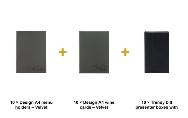 Securit® Design A4 Velvet Menu Suite – 10 Menu Holders + 10 Wine Cards + 10 Bill Presenter Boxes | Hospitality Trade Pack - hospitality