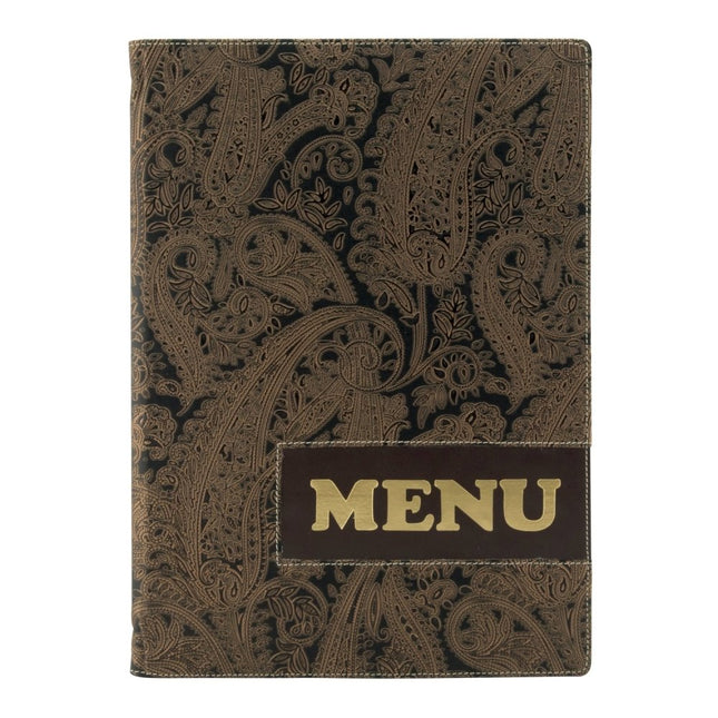 Securit Design Paisley Leather Style Menu Holders Pack of 10 with A4 Inserts - hospitality