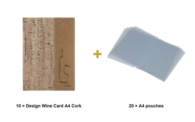 Securit® Design Wine Card A4 Cork Menu Set – 10 Menu Holders + 20 Extra Pouches | Hospitality Trade Pack - hospitality