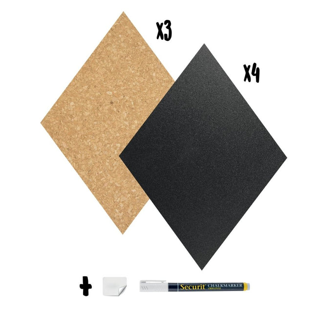 Securit Diamond Cork Chalk Wall Boards Black Cork 30x22cm Pack 6 - hospitality