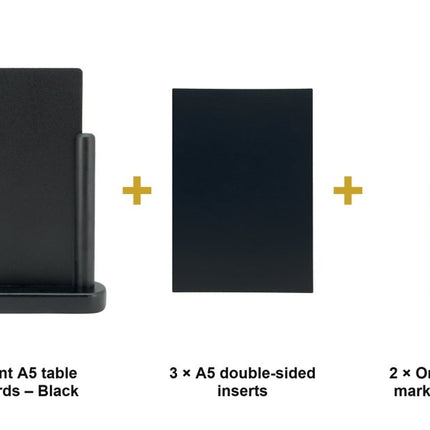 Securit® Elegant A5 Black (Pack of 6) Table Chalkboard Set – Boards + 3 Extra Inserts + White Markers | Hospitality Trade Pack - hospitality