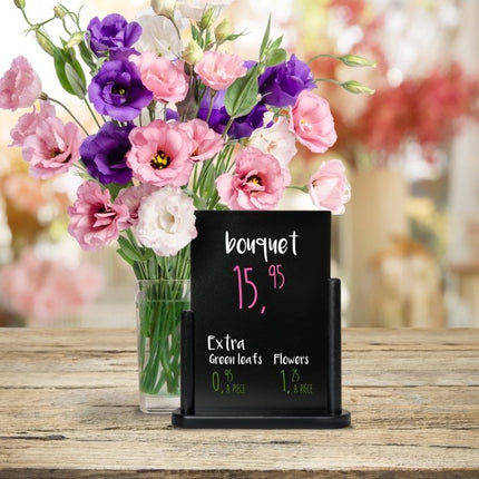 Securit® Elegant A5 Black (Pack of 6) Table Chalkboard Set – Boards + 3 Extra Inserts + White Markers | Hospitality Trade Pack - hospitality