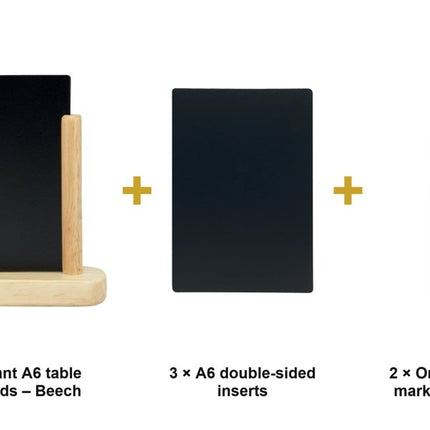 Securit® Elegant A6 Beech (Pack of 10) Table Chalkboard Set – Boards + 3 Extra Inserts + White Markers | Hospitality Trade Pack - hospitality