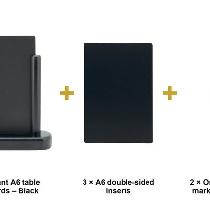 Securit® Elegant A6 Black (Pack of 10) Table Chalkboard Set – Boards + 3 Extra Inserts + White Markers | Hospitality Trade Pack - hospitality