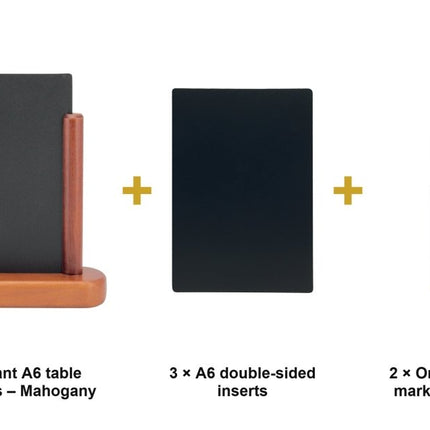Securit® Elegant A6 Mahogany (Pack of 10) Table Chalkboard Set – Boards + 3 Extra Inserts + White Markers | Hospitality Trade Pack - hospitality