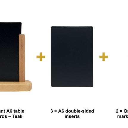Securit® Elegant A6 Teak (Pack of 10) Table Chalkboard Set – Boards + 3 Extra Inserts + White Markers | Hospitality Trade Pack - hospitality