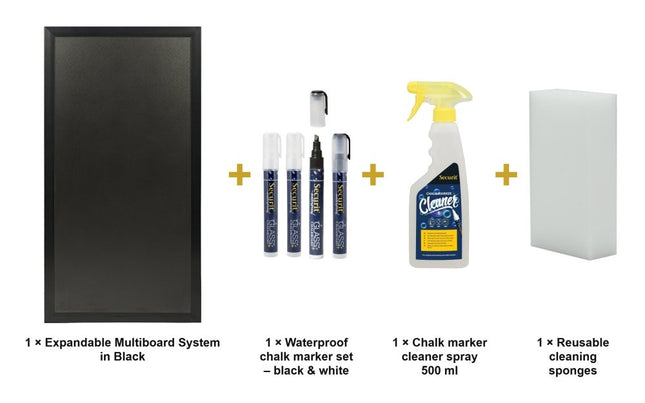 Securit® Expandable Multiboard System in Black Chalkboard Set – Board + Waterproof Markers + Cleaner | Hospitality Trade Pack - hospitality