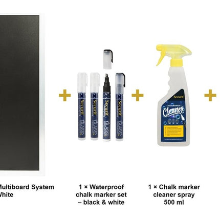 Securit® Expandable Multiboard System in White Chalkboard Set – Board + Waterproof Markers + Cleaner | Hospitality Trade Pack - hospitality